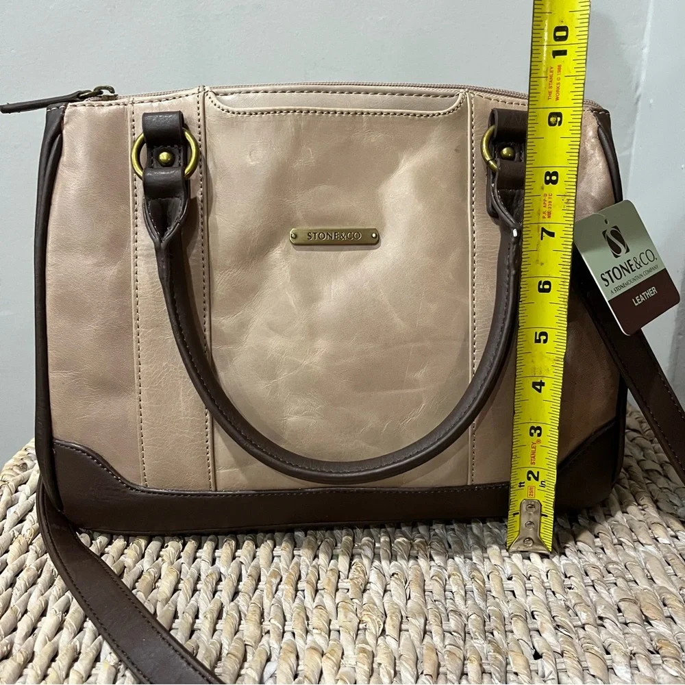NEW Stone & Co. Megan Satchel Tan/Brown Leather Crossbody Purse 2 Toned 12x4.5x9